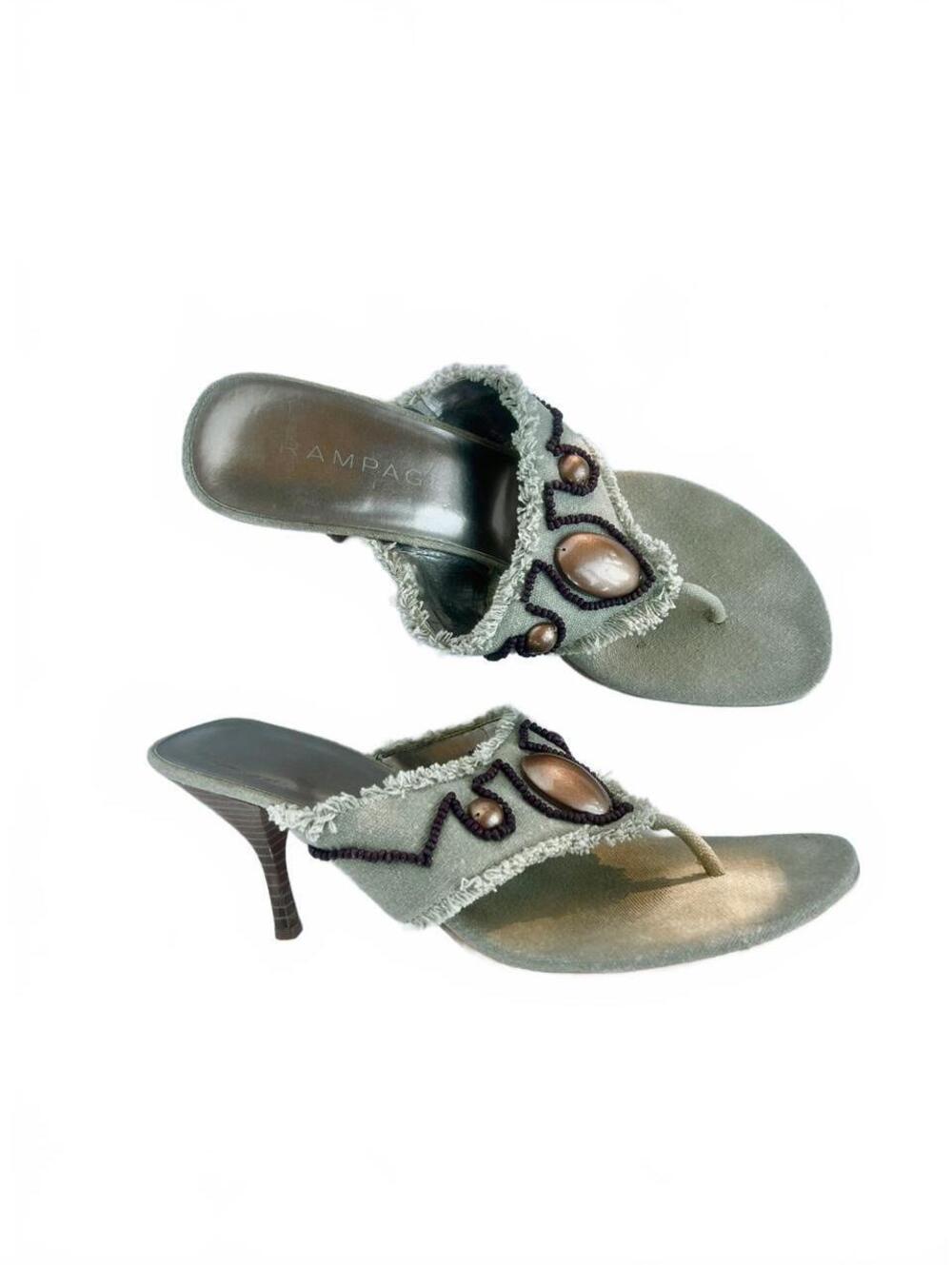Y2K Rampage Breezy Thong Kitten Heel Sandals Embellished Vintage Women's Size 7